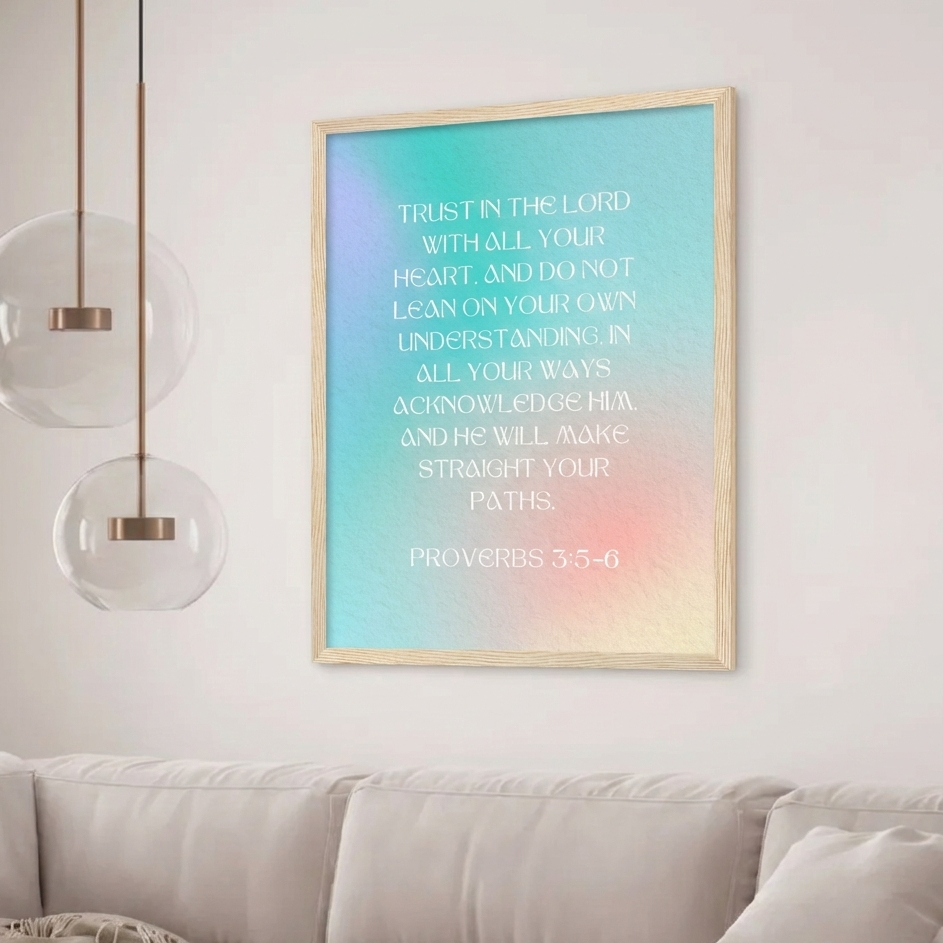 Proverbs 3:5-6 Bible Verse - Wooden Framed Art Print - Christian Wall Decor