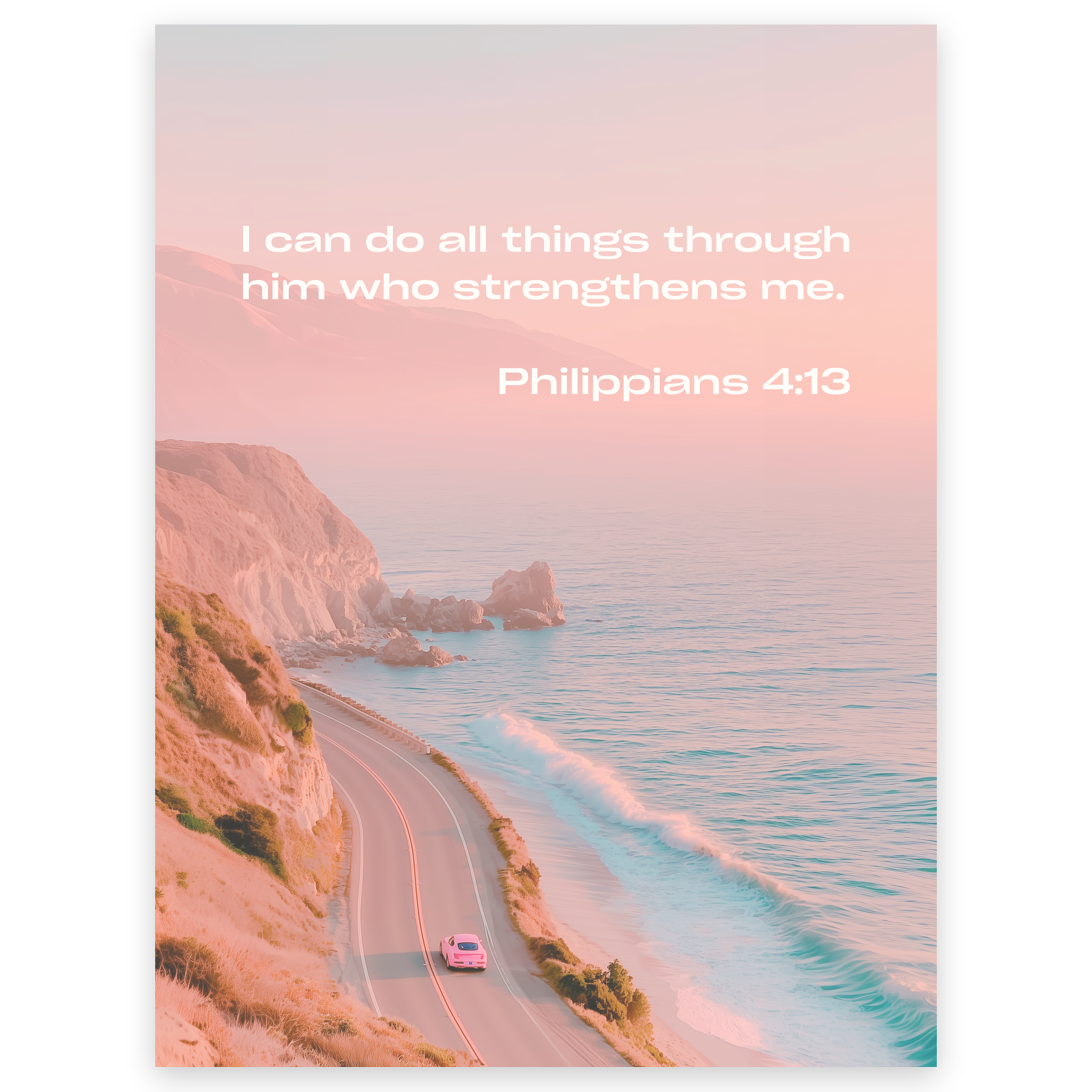 Philippians 4:13 - Coast Road - Bible Verse Art Print - Christian Wall Decor