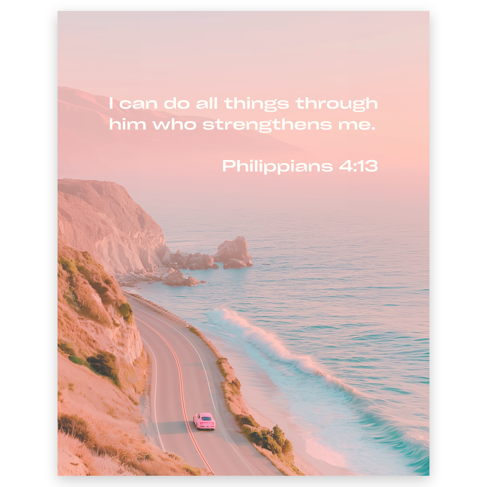 Philippians 4:13 - Coast Road - Bible Verse Art Print - Christian Wall Decor
