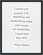 Psalm 139:14 Bible Verse - Wooden Framed  Print - Christian Wall Decor