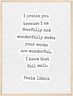 Psalm 139:14 Bible Verse - Wooden Framed  Print - Christian Wall Decor