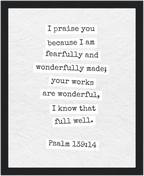 Psalm 139:14 Bible Verse - Wooden Framed  Print - Christian Wall Decor