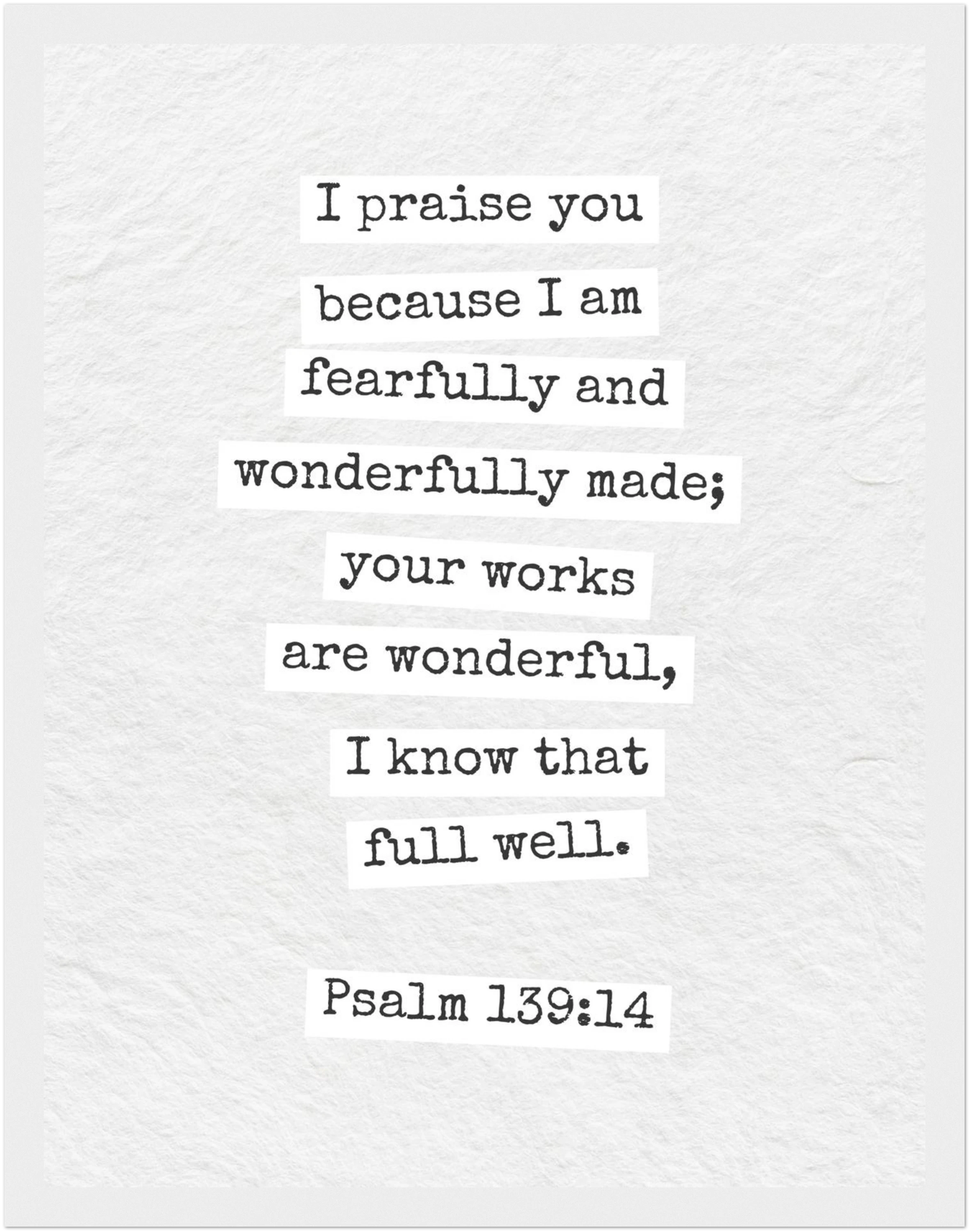 Psalm 139:14 Bible Verse - Wooden Framed  Print - Christian Wall Decor