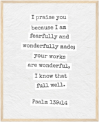 Psalm 139:14 Bible Verse - Wooden Framed  Print - Christian Wall Decor