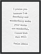 Psalm 139:14 Bible Verse - Wooden Framed  Print - Christian Wall Decor
