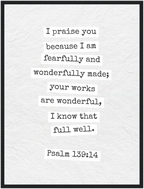 Psalm 139:14 Bible Verse - Wooden Framed  Print - Christian Wall Decor