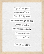 Psalm 139:14 Bible Verse - Wooden Framed  Print - Christian Wall Decor