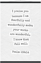 Psalm 139:14 Bible Verse - Hanger Art Print - Christian Wall Decor