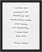 Psalm 139:14 Bible Verse - Wooden Framed  Print - Christian Wall Decor