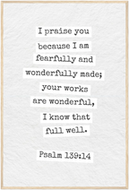 Psalm 139:14 Bible Verse - Wooden Framed  Print - Christian Wall Decor