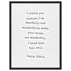 Psalm 139:14 Bible Verse - Wooden Framed  Print - Christian Wall Decor