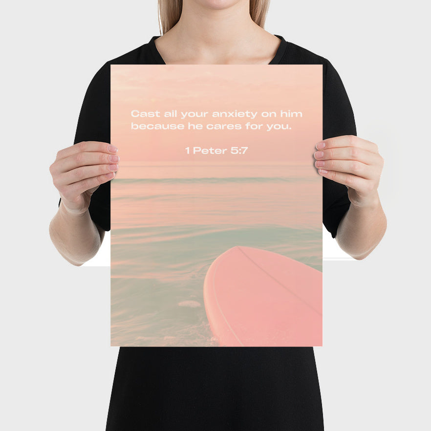 1 Peter 5:7 Bible Verse Art Print - Christian Wall Decor