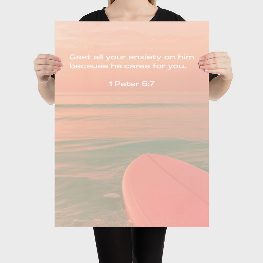 1 Peter 5:7 Bible Verse Art Print - Christian Wall Decor