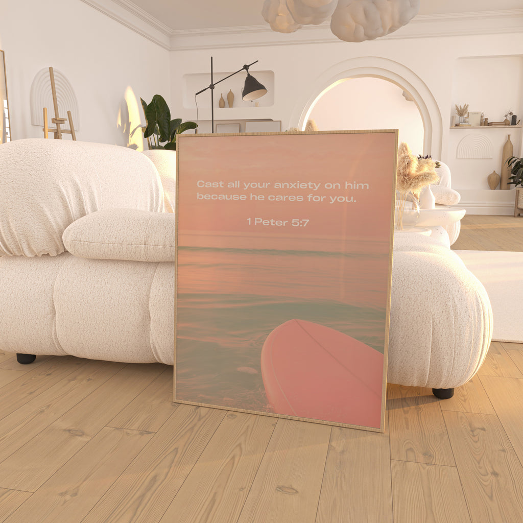 1 Peter 5:7 Bible Verse Art Print - Christian Wall Decor