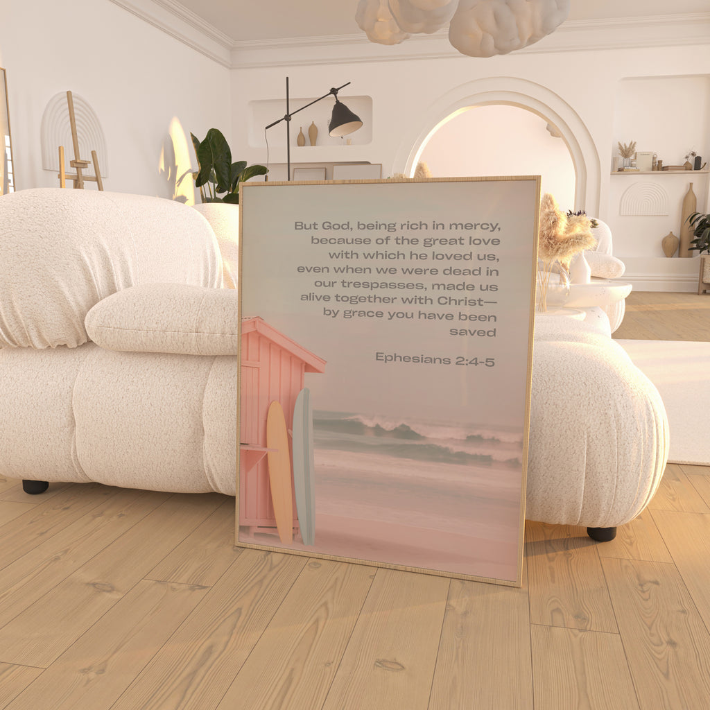 Ephesians 2:4-5 Bible Verse Art Print - Christian Wall Decor