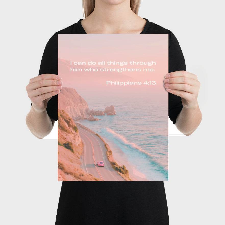Philippians 4:13 - Coast Road - Bible Verse Art Print - Christian Wall Decor