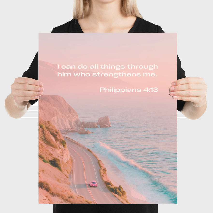 Philippians 4:13 - Coast Road - Bible Verse Art Print - Christian Wall Decor