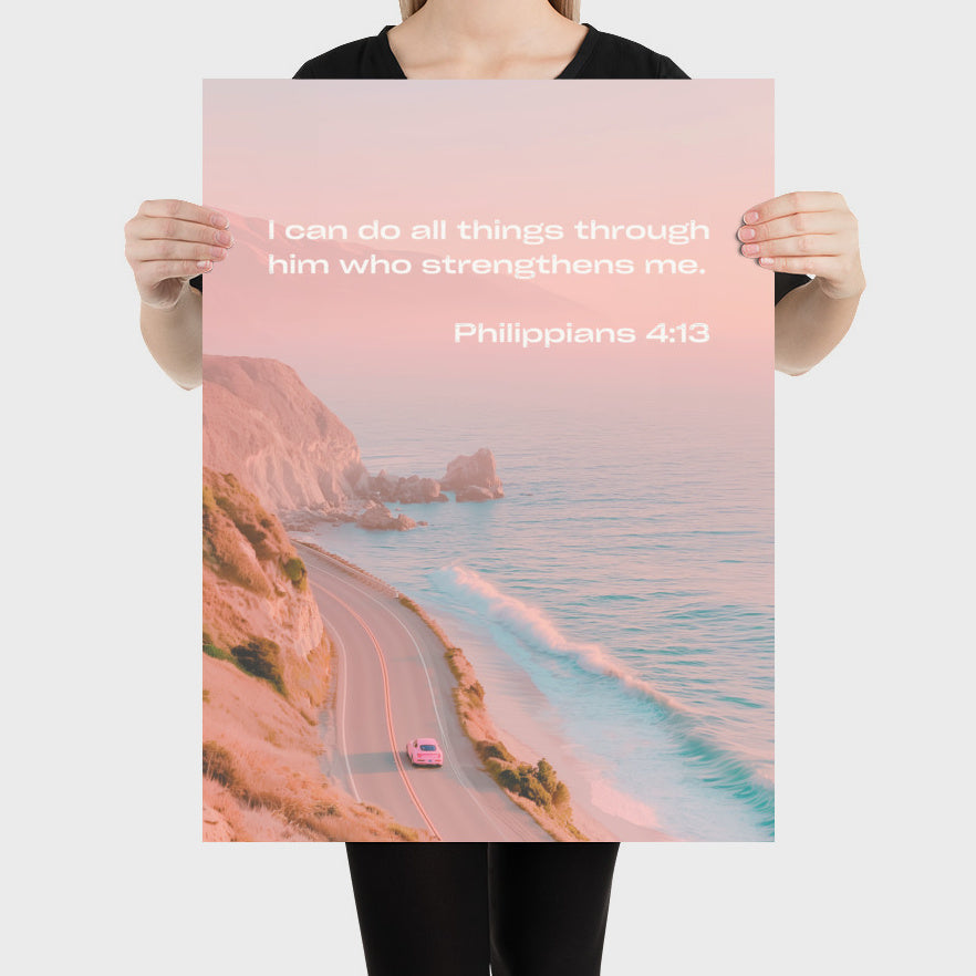 Philippians 4:13 - Coast Road - Bible Verse Art Print - Christian Wall Decor