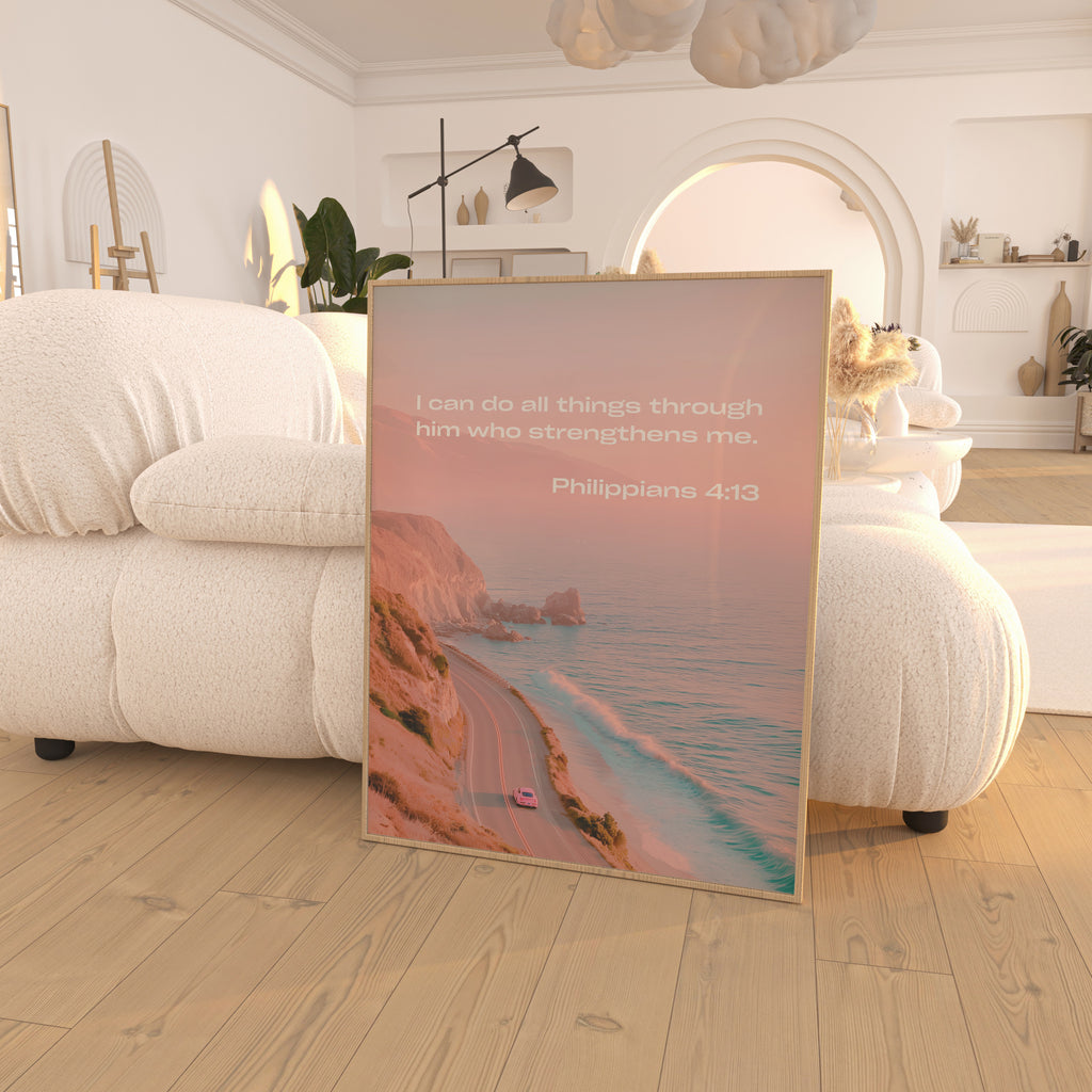 Philippians 4:13 - Coast Road - Bible Verse Art Print - Christian Wall Decor